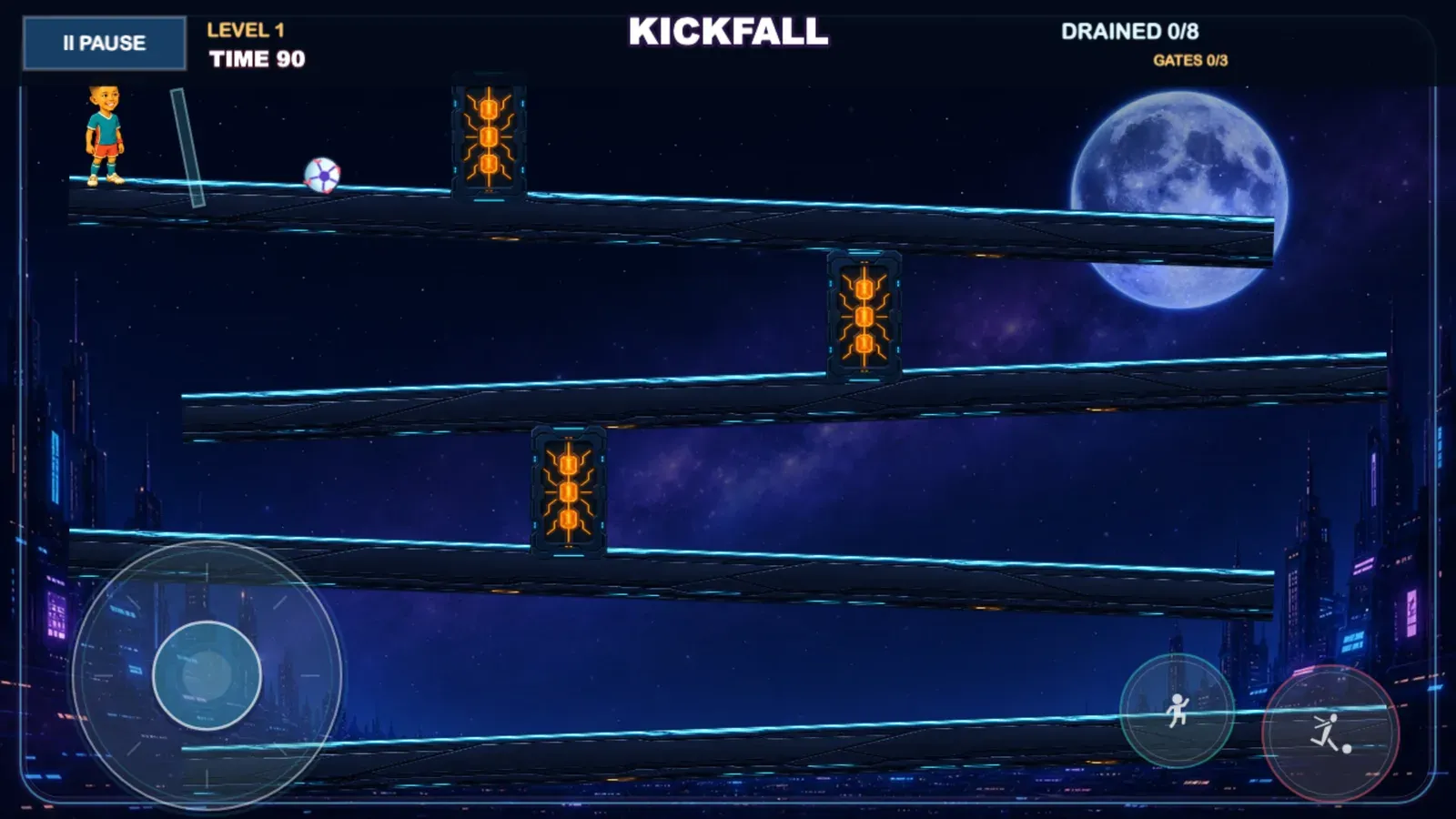 Kickfall: a space course full of trapped balls to free
