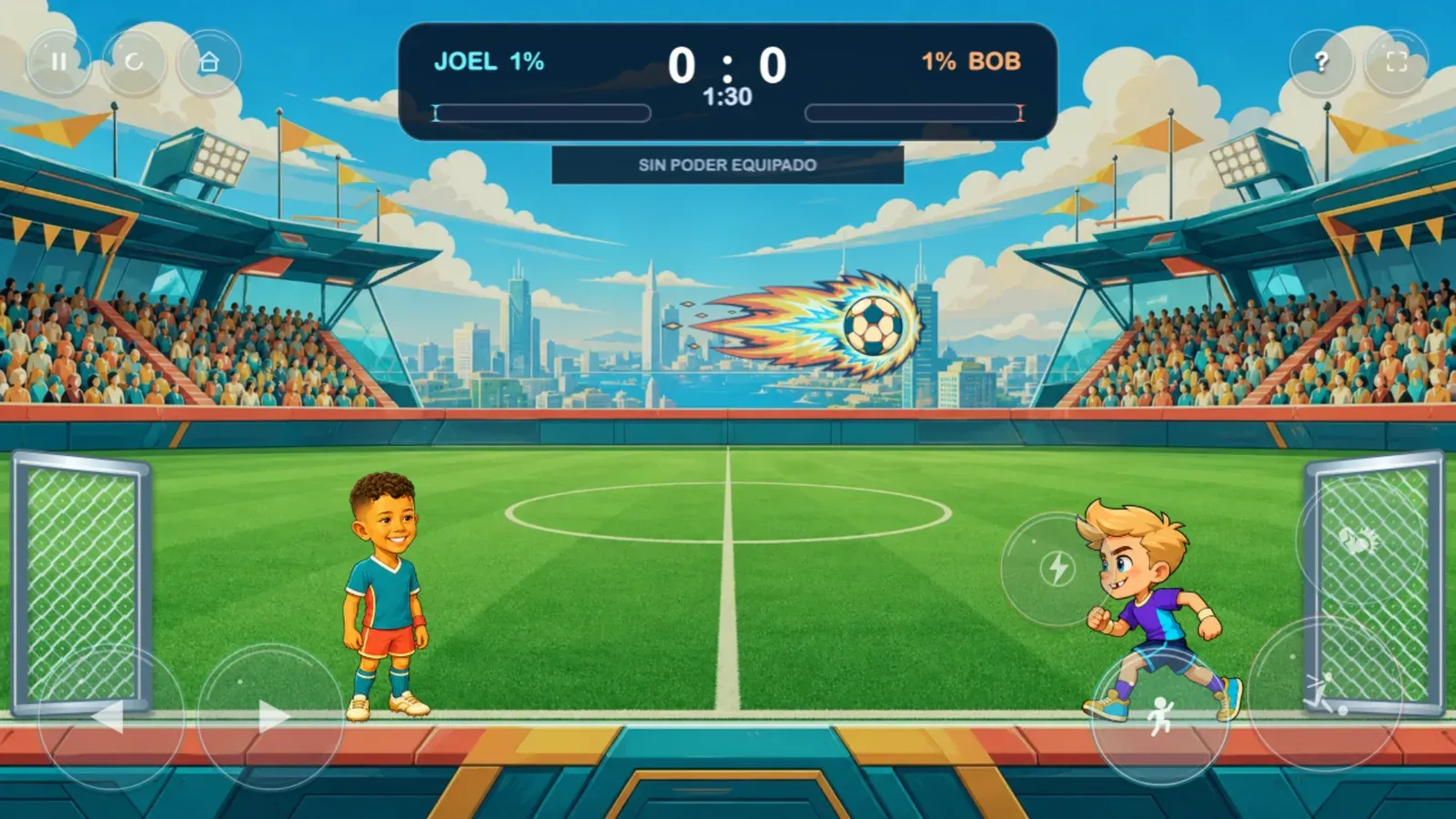 Joel prepara una volea en un partido uno contra uno en el Estadio Celeste